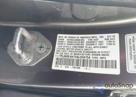 2010 Honda Cr-V Ex-L z USA, uszkodzony, nr VIN 5J6RE4H75AL034754